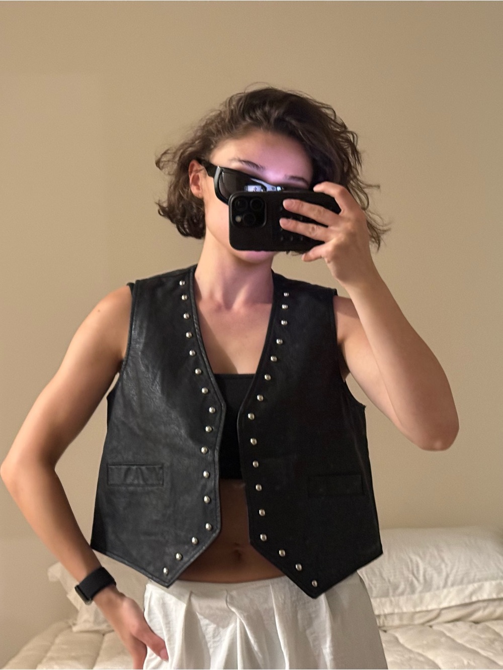 Forever 21 Black Studded Faux Leather Vest